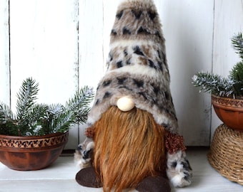 Scandinavian gnome in a fur hat, Home gnome, Christmas decoration, Farmhouse style, Swedish Tomte, Nordic Decor, Christmas Gift
