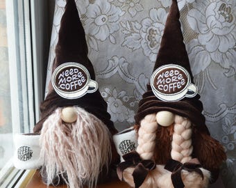 Coffee Gnome: Velvet Cap, Embroidered Coffee Decor