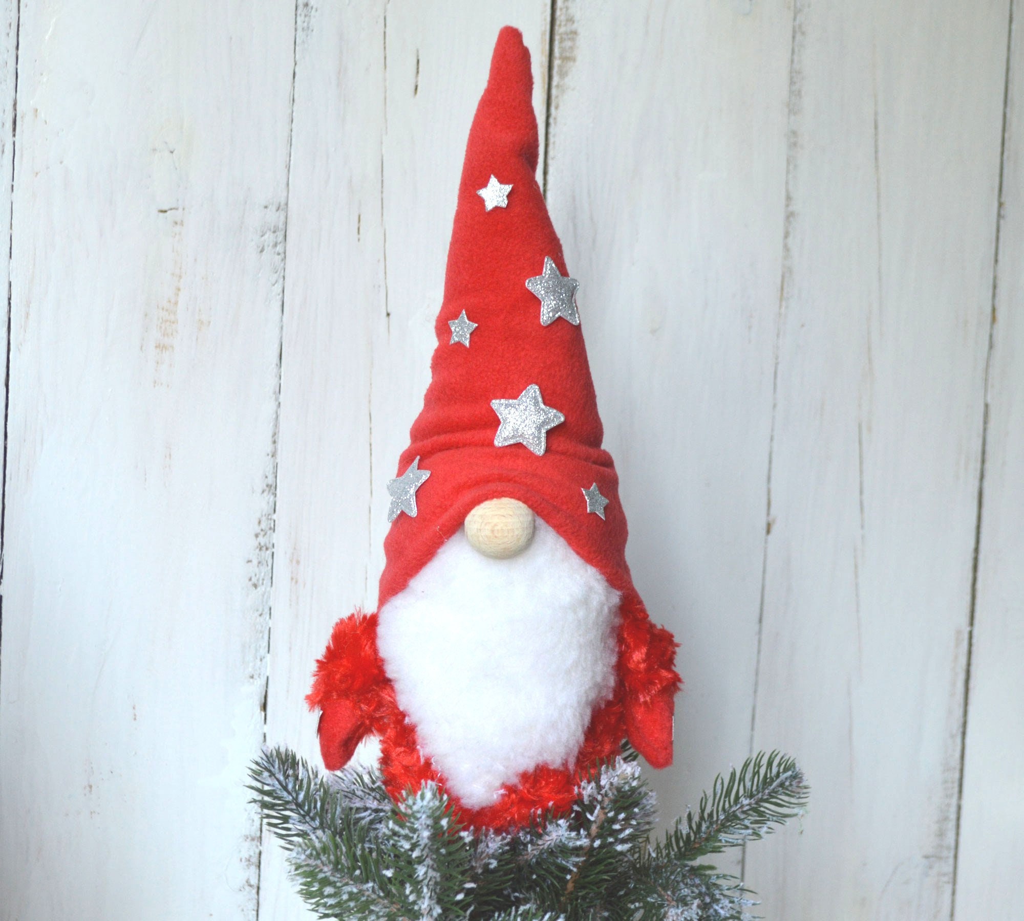 Gnome Christmas Tree Topper Winter gnome Santa Christmas Etsy