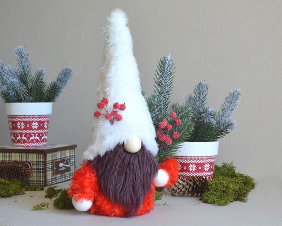 Large Christmas Santa Gnome in white hat Scandinavian gnome | Etsy