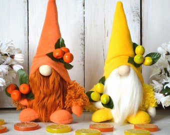 Citrus Gnomes Lemon and Orange, Kitchen gnome, Tiered Tray decor, Farmhouse decor, Summer Gnome