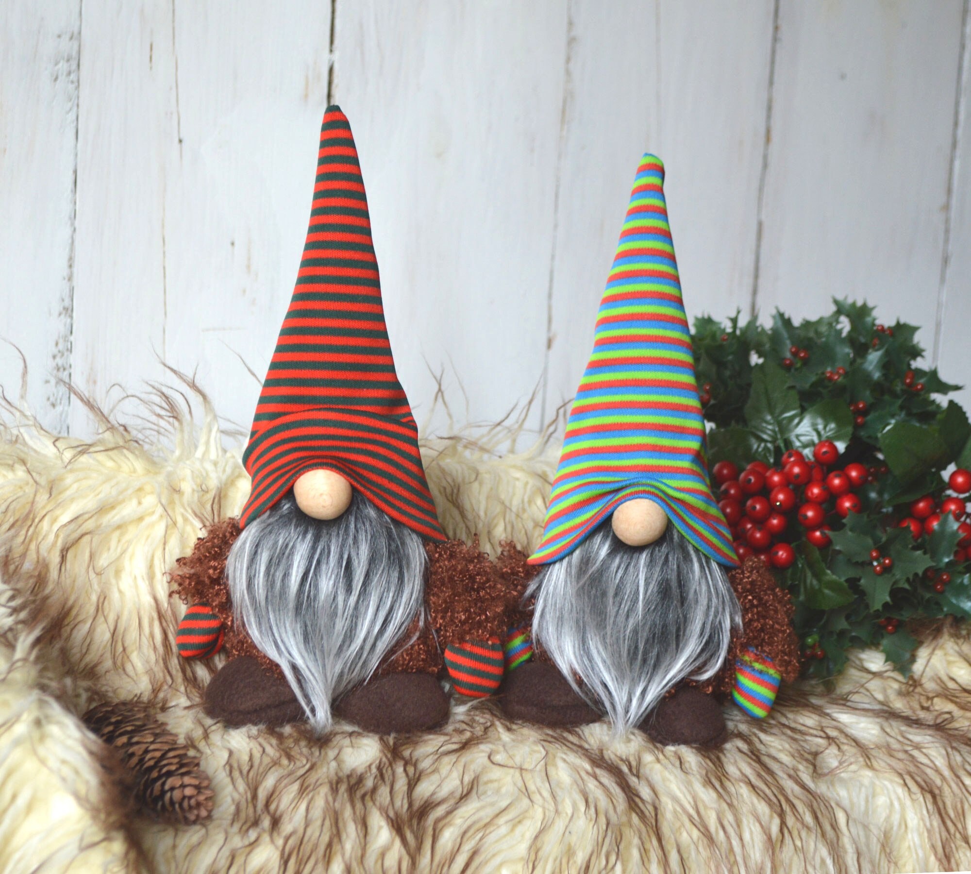 Scandinavian Gnomes in Striped Hats Christmas Decoration Etsy