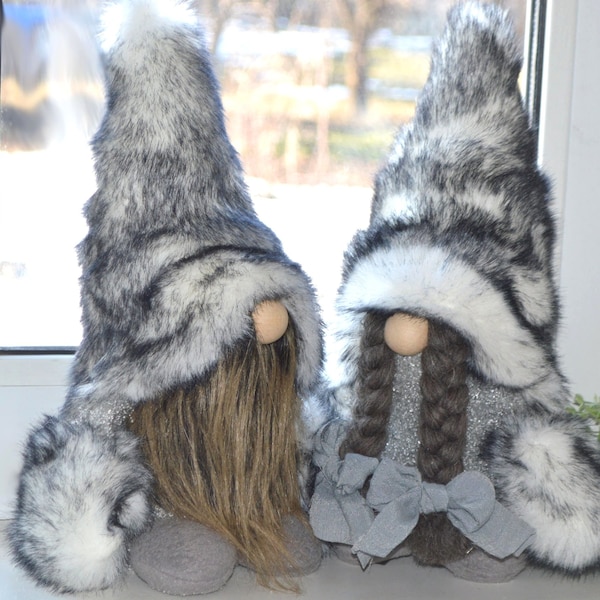 Handmade Christmas Gnome: Fluffy Fur Hat, Scandinavian Holiday Decor