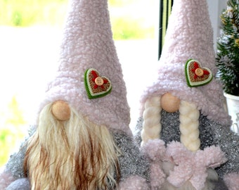Christmas Gnome: Pink Hat Scandinavian Tomte Nisse, Farmhouse Decor