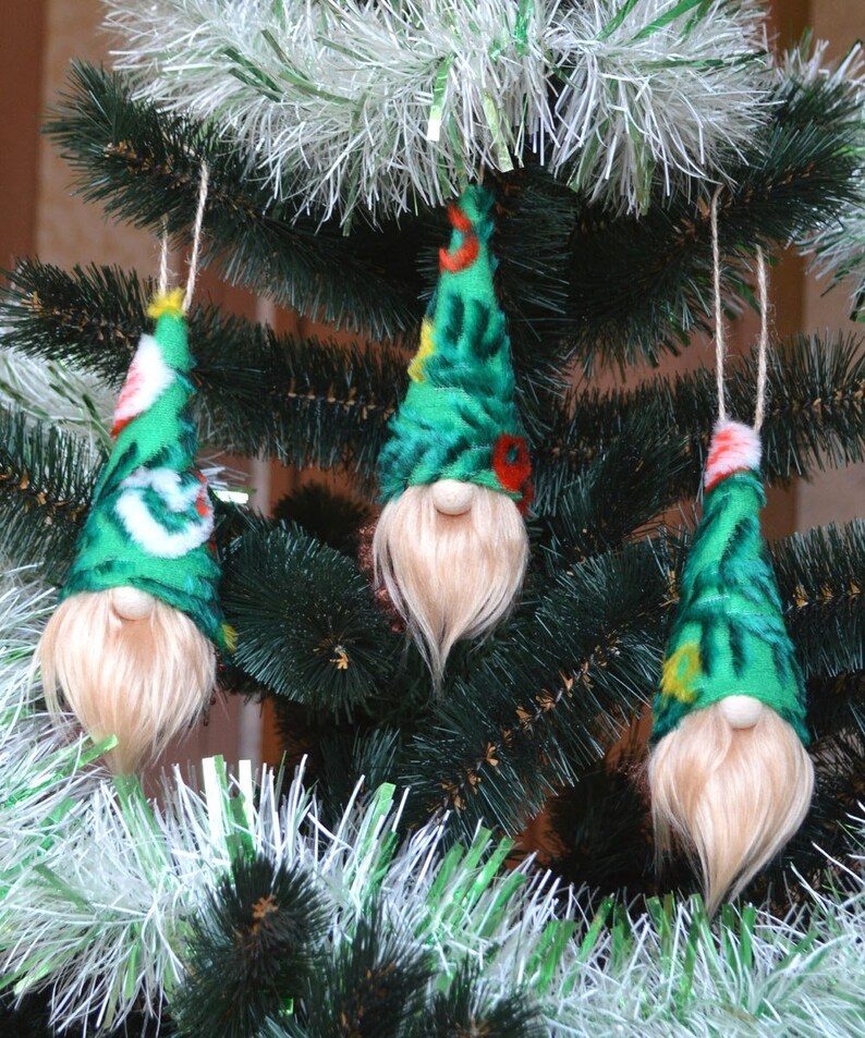 Scandinavian Tomte Set of 3 Gnomes for decorating the Christmas tree Christmas gnome New Year Ornaments Farm house Christmas tree decor
