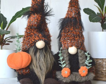 Halloween Gnome Couple with Pumpkins: Scandinavian Autumn Decor