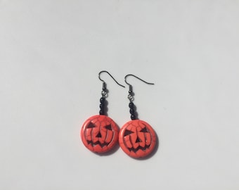 Halloween earrings, pumpkin earrings, jack o' lantern earrings,  orange earrings, orange and black earrings, holiday earrings, spooky