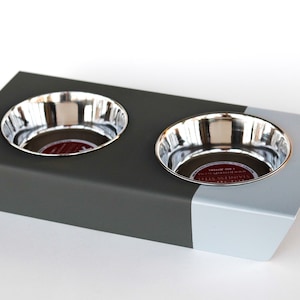 Custom Painted &quot;Mode&quot; - Minimalist Double Pet Feeder Raised Stand, Food Water Bowls, Premium Aluminum, Cats Small Dogs