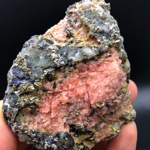 Rhodochrosite, RARE Natural pretty Pink Rhodochrosite pyrite Mineral Specimen  # A1456