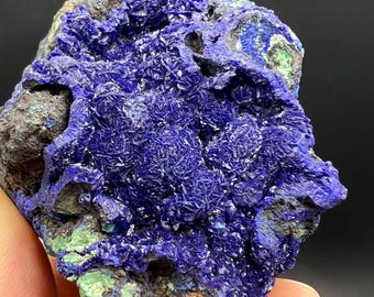 Blue Azurite Crystal Specimen, Azurite and malachite #A2316