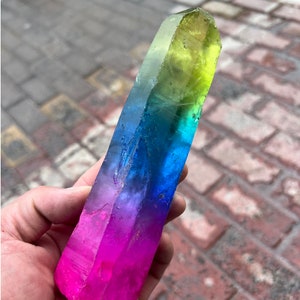CRYSTAL Three color Rainbow FLAME AURA Quartz Cluster Titanium Crystal Healing Crystal  #A1959
