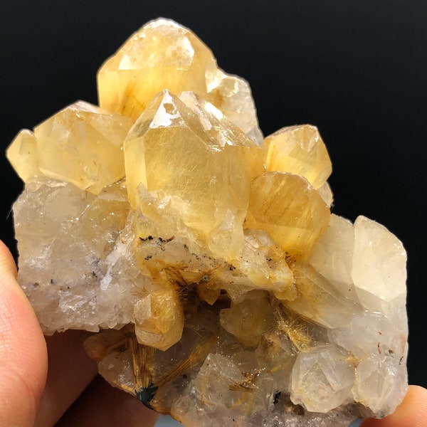 Natural Clear Gold Hair Rutilated Quartz crystal druse Specimen  ,Gold Crystal Hair Rutilated  Six prismatic  #1070
