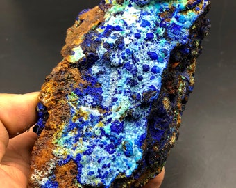 Crystal Azurite,  Natural Blue Azurite Crystal , Sparkly Druzy Azurite , Green Malachite Azurite Mineral Specimen  # A1580