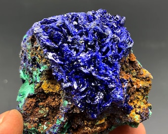 Crystal Azurite,  Natural Blue Azurite Crystal , Sparkly Druzy Azurite , Green Malachite Azurite Mineral Specimen  # A1545