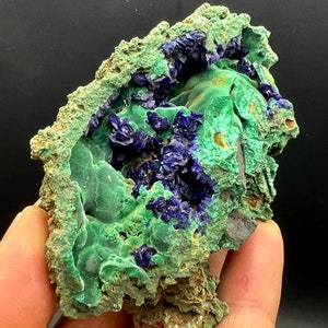 Crystal Sparkly Azurite ，Natural green Malachite azurite geode minerals specimens #2090