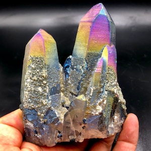 Seven color Rainbow FLAME AURA Quartz Titanium Crystal Healing Quartz Cluster Titanium Crystal Healing Crystal  #A1161