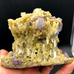 Esemplare minerale di cristallo di quarzo, mica e fluorite viola naturale unico #A2370