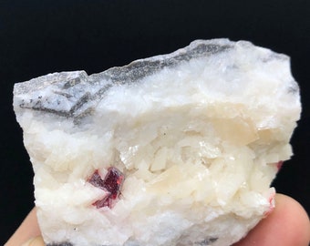 Crystal CINNABAR, Natural Gem CINNABAR White Dolomite Matrix Mineral Specimen  # A1279