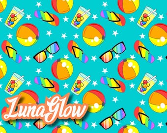 Summer Rainbow Seamless Pattern - Beach Summer Fabric Digital Paper Sublimation Png