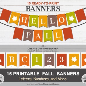 BANNER PDF IMPRIMÍVEL - Banner de outono, banner de outono, cores de outono, banner de letras A-Z, banner de número, banner de data, decoração de outono diy, decoração de casa de outono