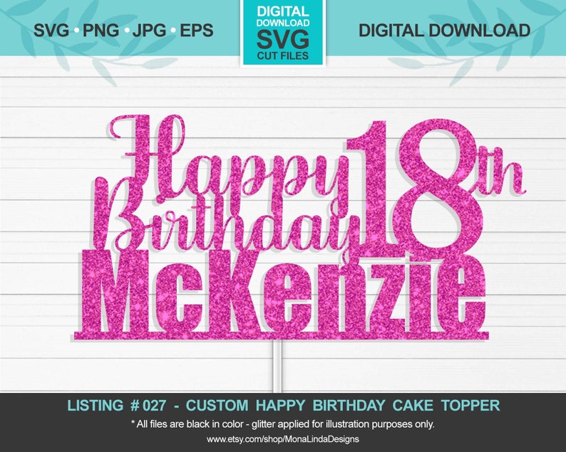 CUSTOM Happy 18th Birthday SVG Cake Topper Birthday svg cut | Etsy