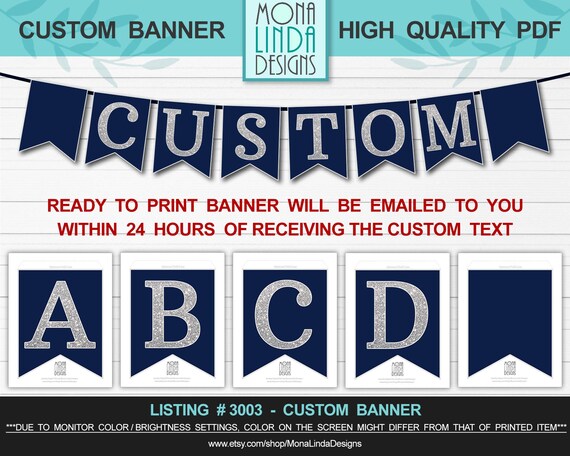 Custom Printable Banner Ready To Print Banner Pdf Silver Etsy
