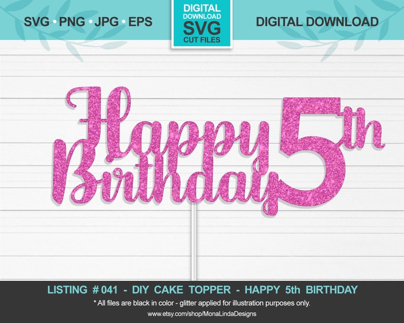 Download Happy 5th Birthday SVG Cake Topper Birthday svg cut file ...