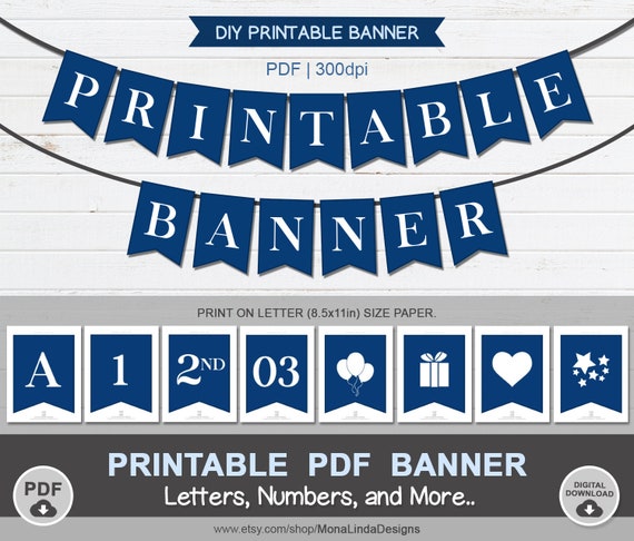 printable pdf banner navy blue and white printable pdf etsy new zealand