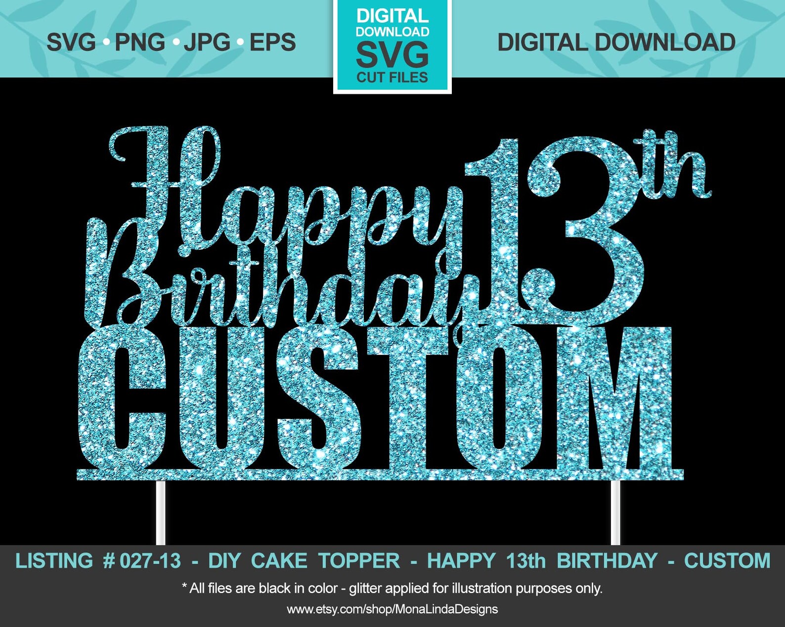 Download CUSTOM Happy 13th Birthday SVG Cake Topper Birthday svg ...