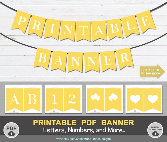 yellow printable pdf bannerprintable alphabet letter etsy