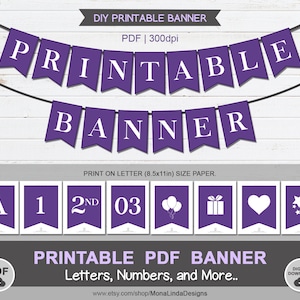 Printable PDF BANNER / Purple and White Printable PDF Alphabet Letter ...