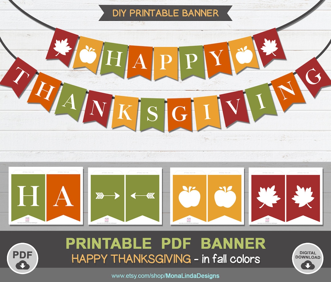 Happy Thanksgiving Printable PDF Banner,fall Banner,printable ...
