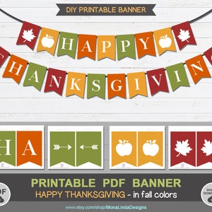 Feliz Dia de Ação de Graças para impressão em PDF BANNER, banner de outono, banner rabo de andorinha para impressão, banner de estamenha, modelo de banner, banner para impressão em cores de outono
