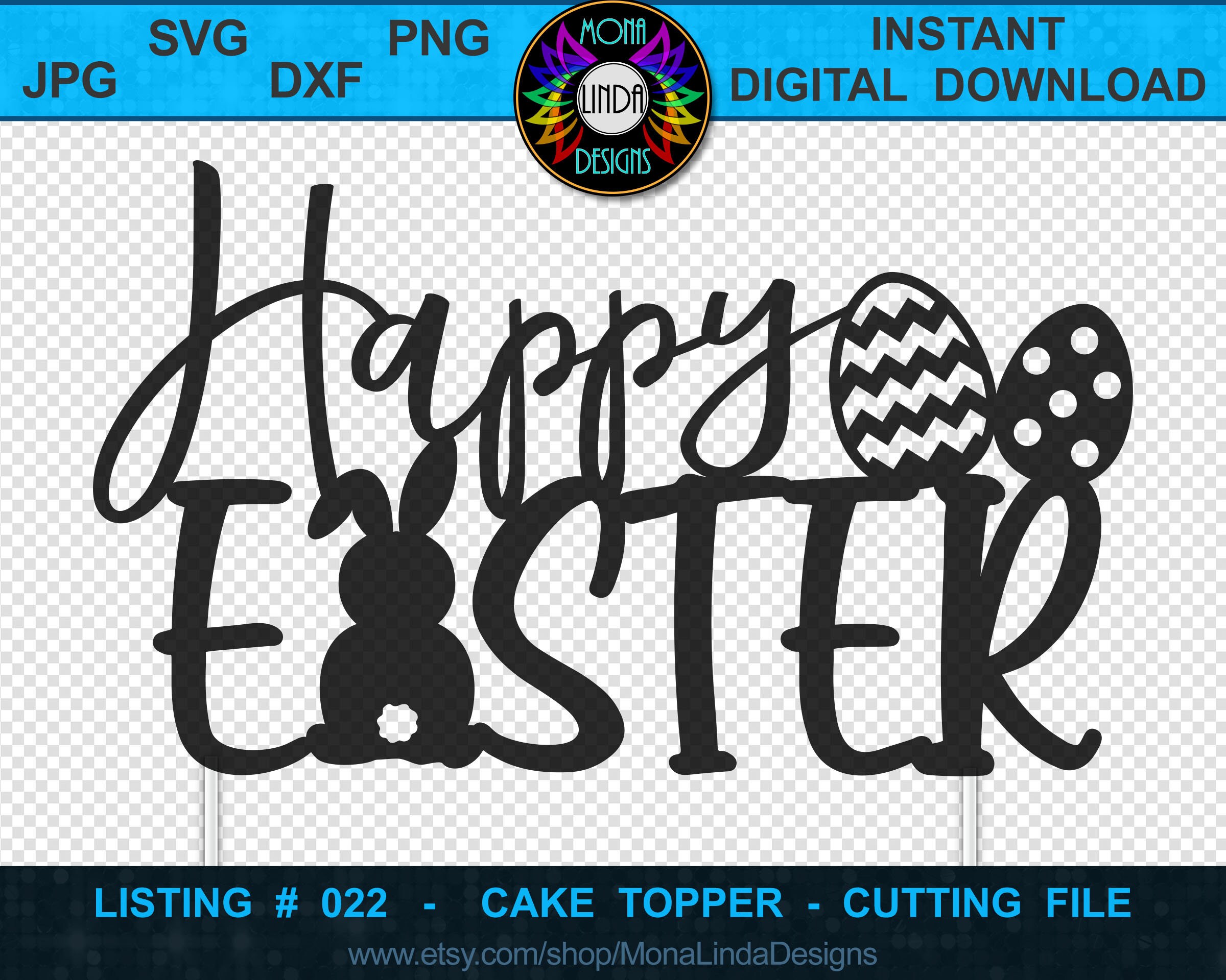 Cake Topper Happy Easter svg dxf jpg png files Bunny | Etsy