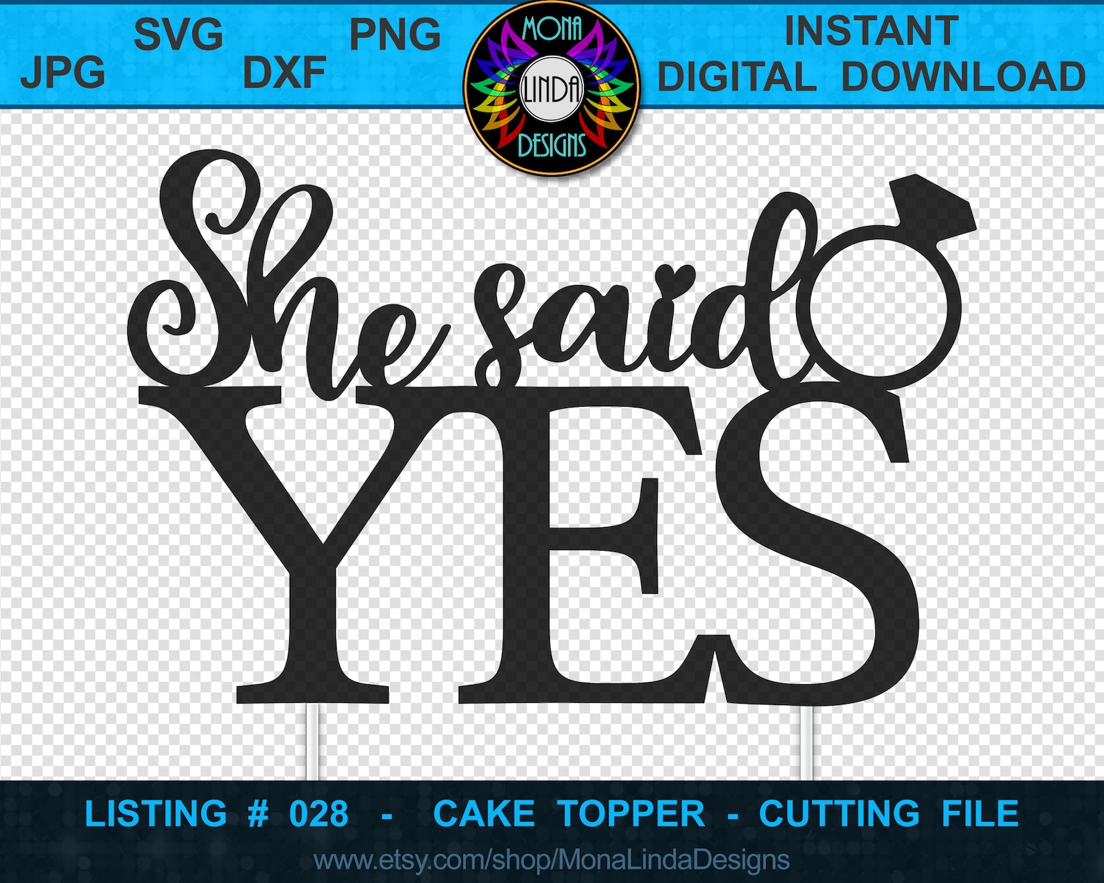 Cake Topper She Said Yes svg dxf jpg png files Wedding | Etsy