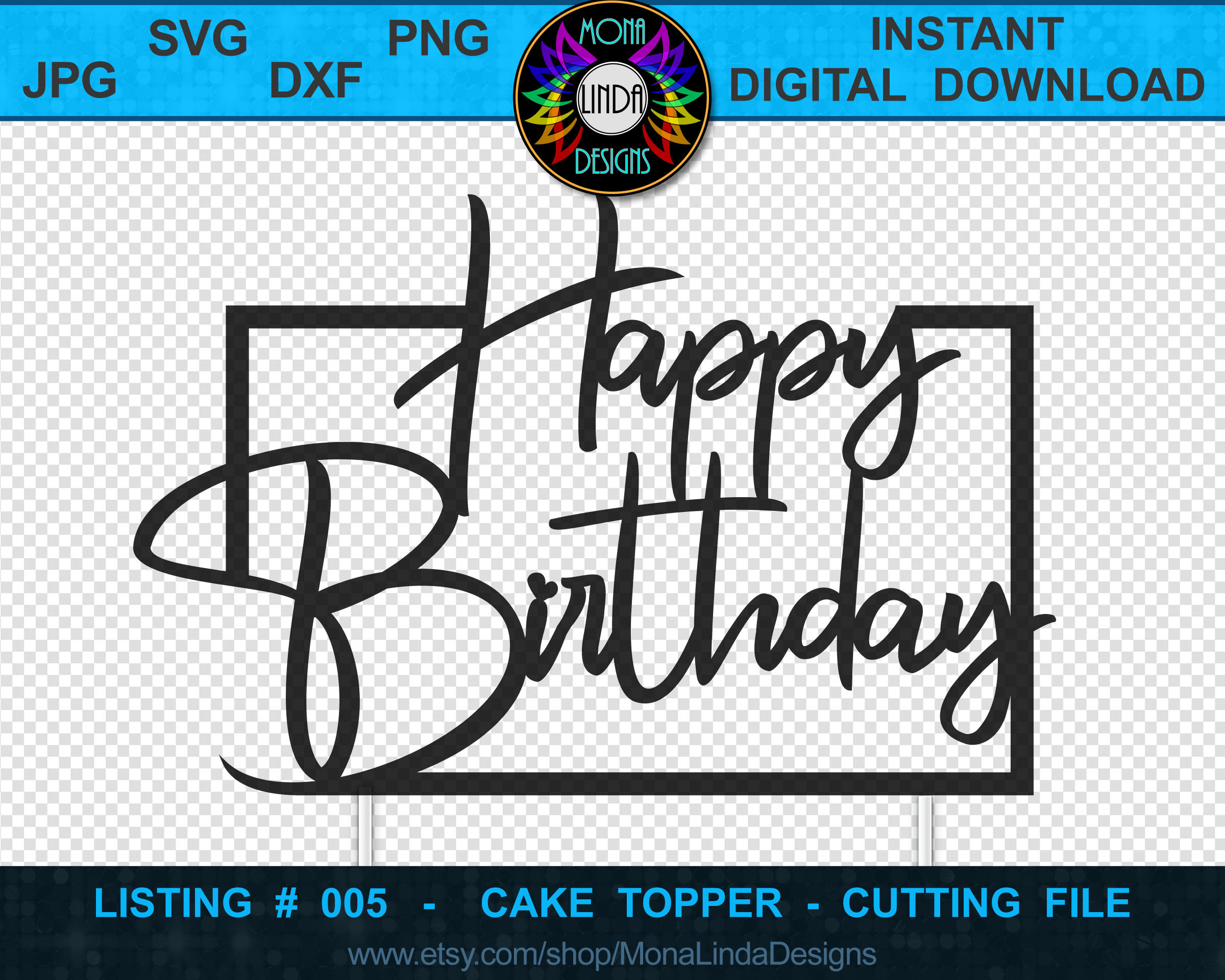 Download Happy Birthday Svg Cake Topper Cut File Svg Jpg Png Dxf Etsy
