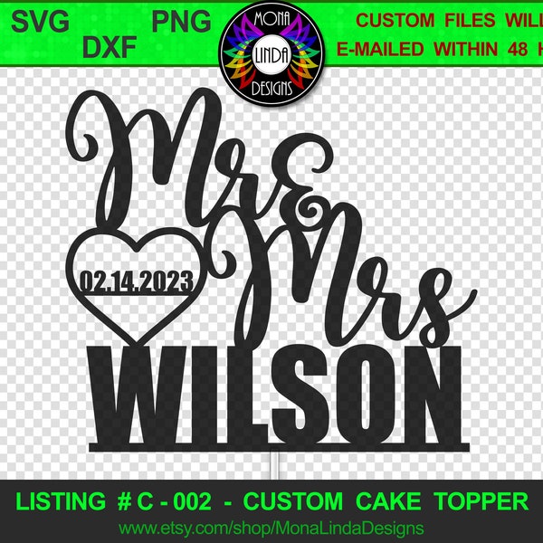 Custom Cake Topper - Mr and Mrs  | SVG PNG DXF Cutting File | Wedding Cake Topper | Instant Digital Download