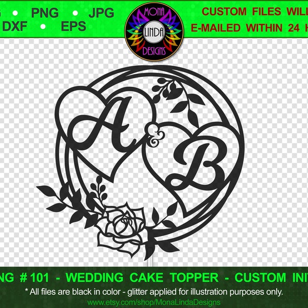 CUSTOM Initials Cake Topper SVG, Cake Topper Wedding, Wedding cake sign, svg, jpg, png, eps, dxf, studio, cricut, silhouette, cutting file