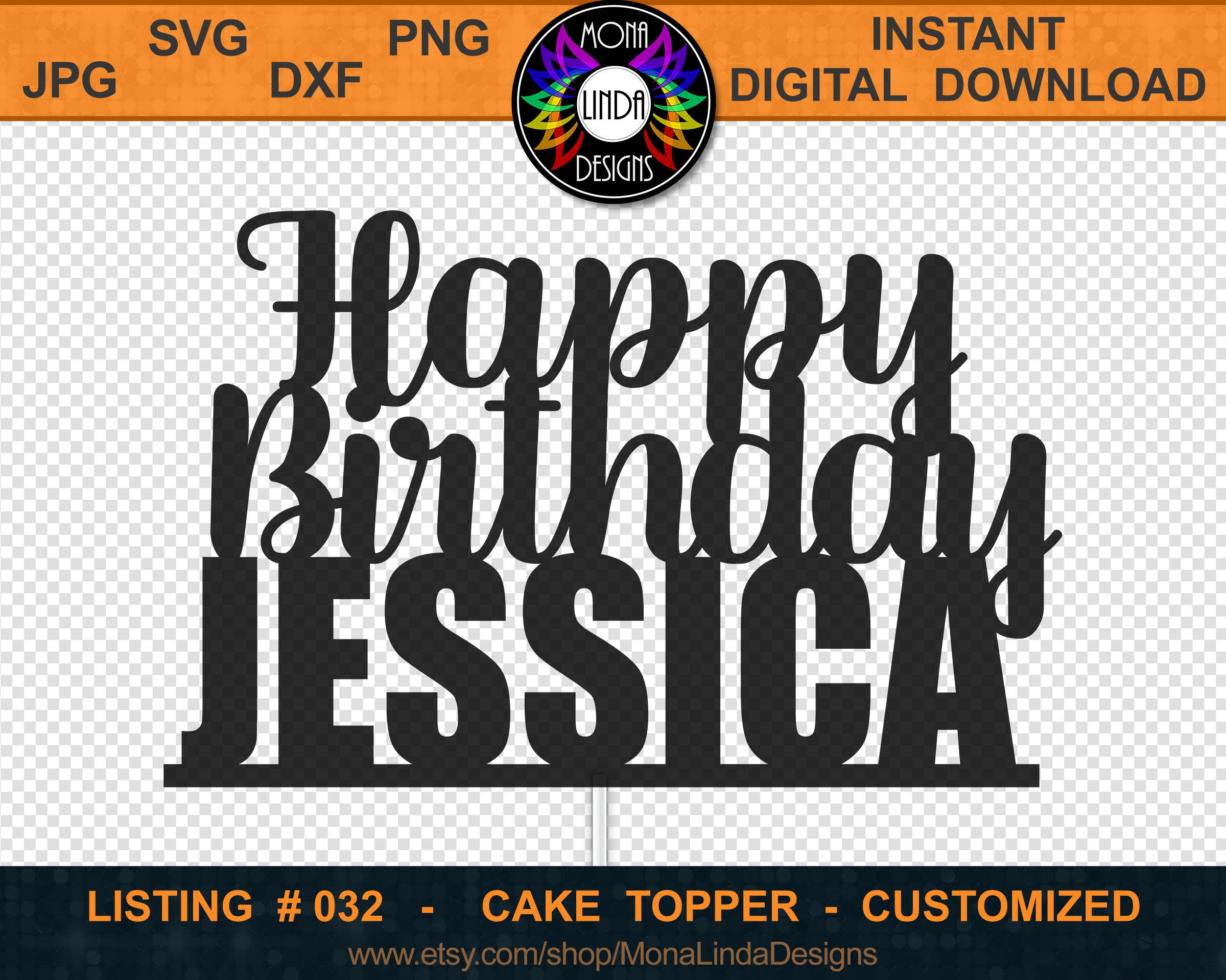 Happy Birthday Jessica Cake Topper SVG PNG DXF Cutting - Etsy Australia