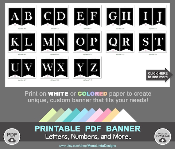 printable pdf banner printable alphabet letter banner etsy