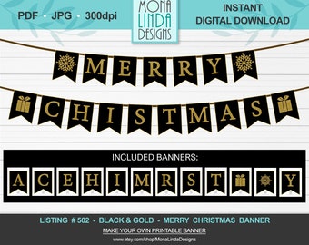 printable merry christmas banner diy swallowtail christmas etsy