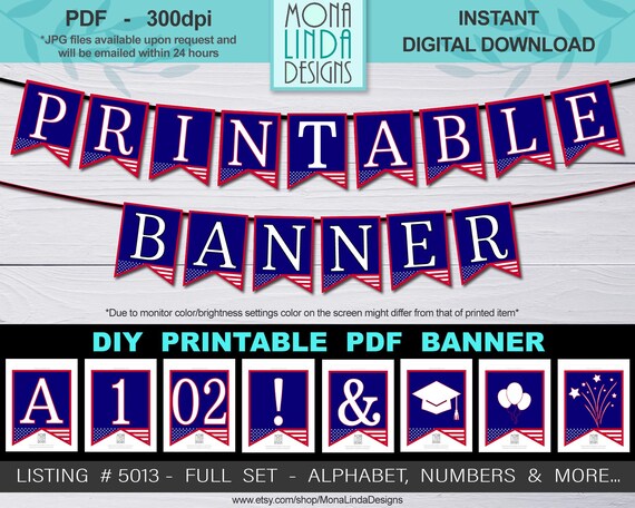 Red White and Blue Printable PDF Banner / USA Flag Printable | Etsy