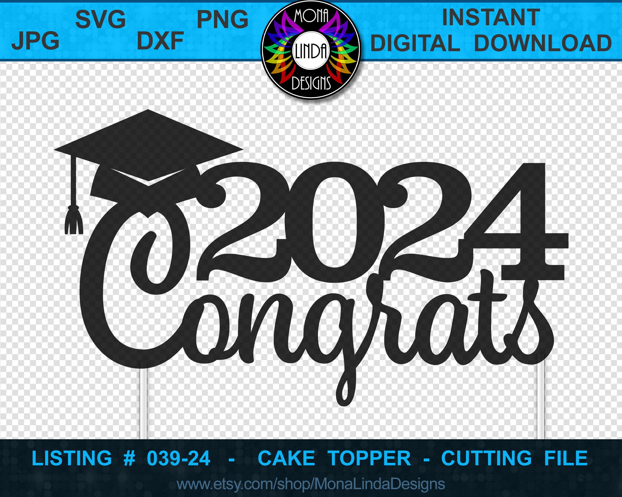 Cake Topper Congrats Grad 2024 SVG PNG DXF Schneidedatei Etsy Österreich