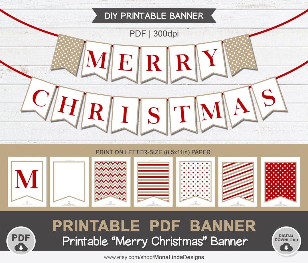 Printable PDF Merry Christmas Banner, DIY Printable Christmas Banner