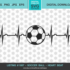 Voetbal bal hartslag, SVG, svg, png, pdf, jpg, Sport, Instant Digital Download, Silhouet, Cricut, Studio.3, DIY