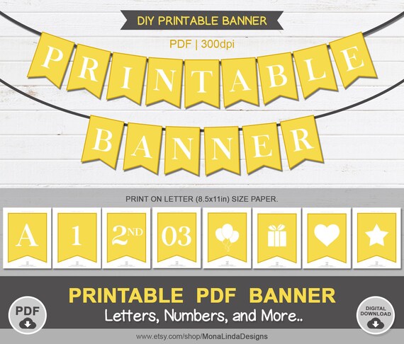 printable pdf banner yellow and white printable pdf alphabet etsy