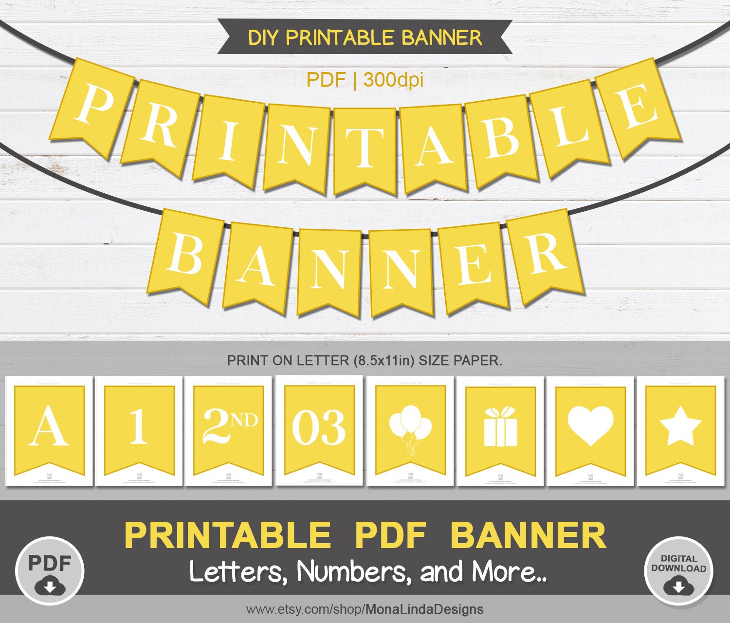 printable pdf banner yellow and white printable pdf alphabet etsy