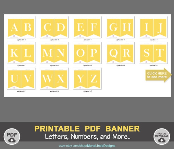 yellow printable pdf bannerprintable alphabet letter etsy