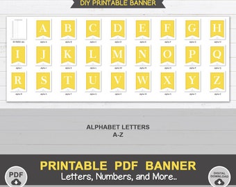 printable pdf banner yellow and white printable pdf alphabet etsy