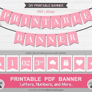 BANNER PDF imprimível rosa, banner imprimível com letras do alfabeto, banner rabo de andorinha imprimível, bandeirinha, modelo de banner A-Z, banner rosa para chá de bebê